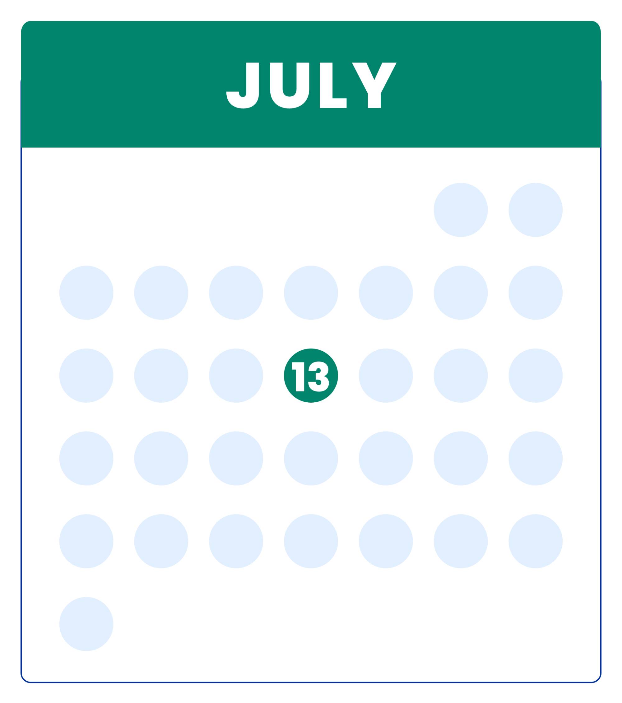 Calendar graphic with July 13, 2022 highlighted